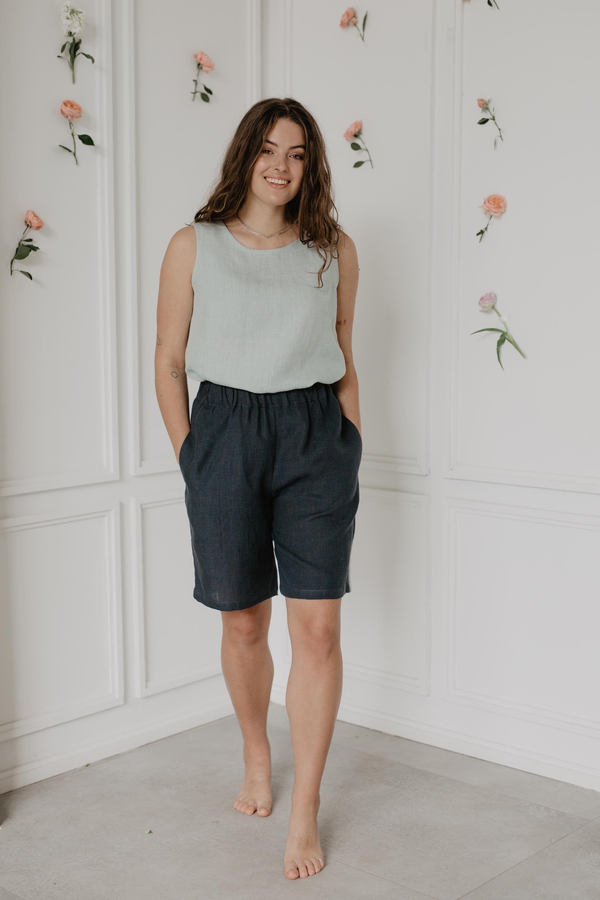 AmourLinen Linen bottom Long linen shorts MATILDA Long linen shorts MATILDA | AmourLinen | Linen Clothing